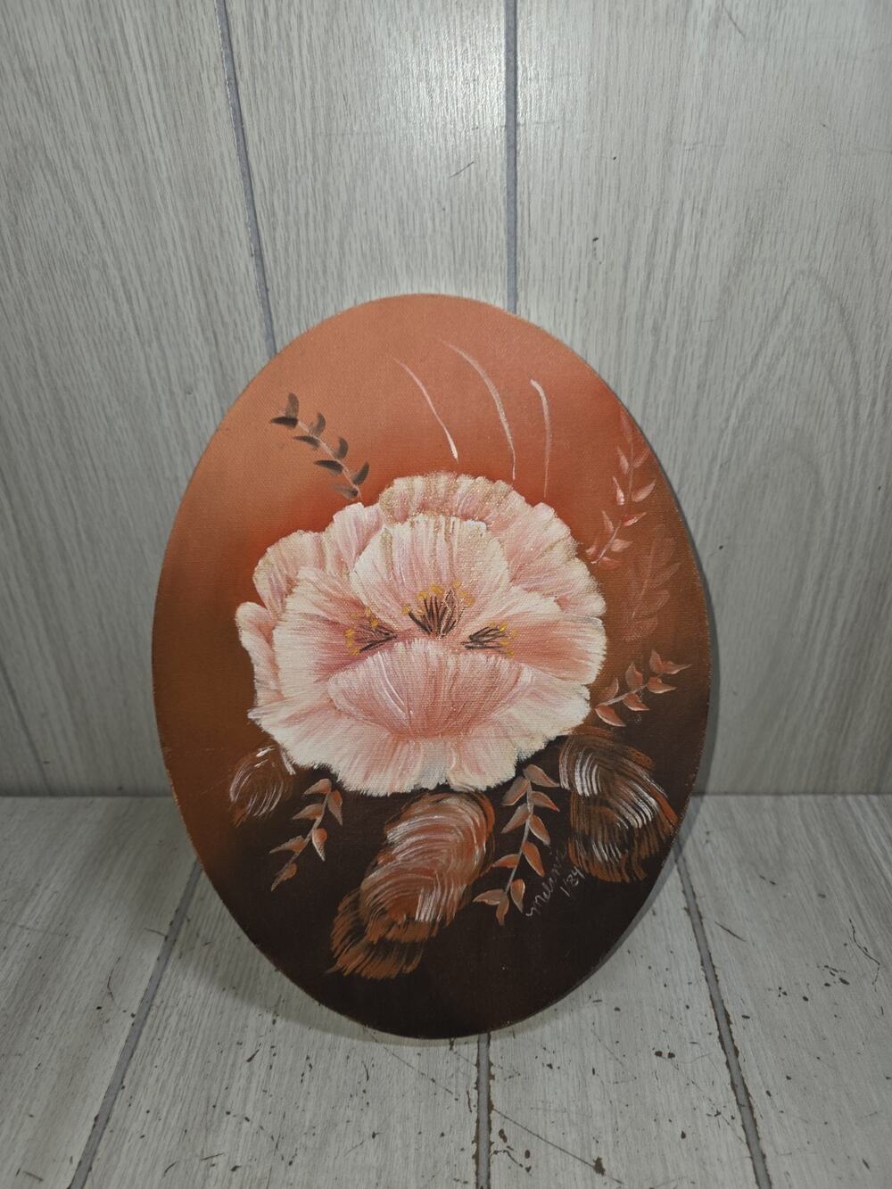 Vintage 1984 Oval Floral Oil Painting Original Signed Melanie Cottagecore Boho